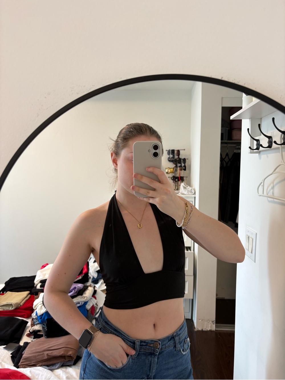 Black Halter Deep-V Crop Top